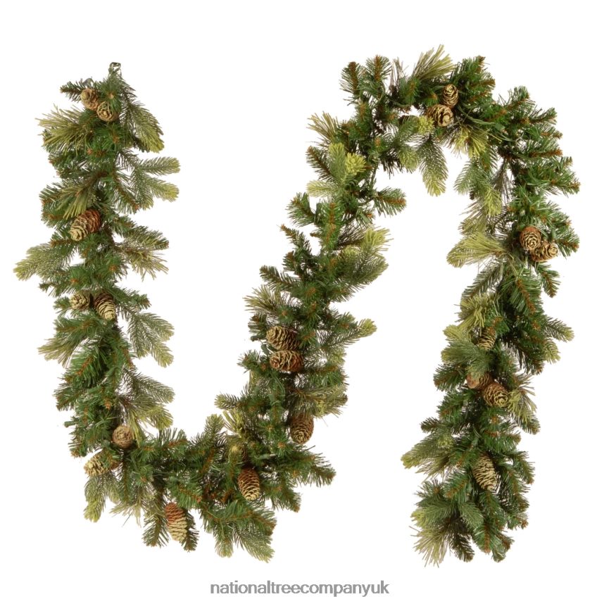 Greenery | National Tree Company Pre-Lit Artificial Christmas Garland Green Carolina Pine White Lights Decorated with Pine Cones Plug In Christmas Collection 9 Feet F2L4F326